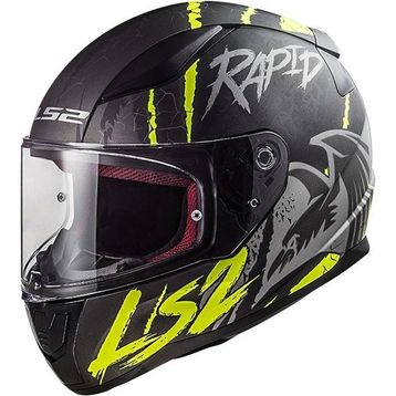 LS2 Rapid 2 Raven Mat Siyah-Gri-Neon Sarı Motosiklet Kaskı