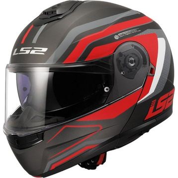 LS2 Strobe 2 Phantom Mat Titanium-Gri-Kırmızı Çene Açılır Motor Kaskı