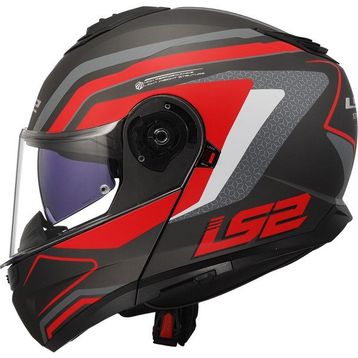 LS2 Strobe 2 Phantom Mat Titanium-Gri-Kırmızı Çene Açılır Motor Kaskı