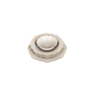 Lucky Art 24 Parça Laurance Taş Rengi New Bone China Yemek Takımı