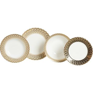 Lucky Art 67 Parça Isadora Bone China Porselen Gold Kenar Detaylı Klasik Yemek Takımı