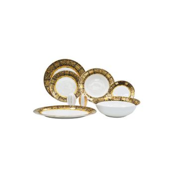 Lucky Art 67 Parça Verna Bone China Porselen Gold&siyah Desen Detaylı Klasik Yemek Takımı