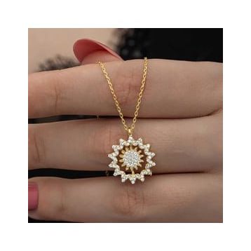 Lucky Gümüş Gold Güneş Kadın Kolye