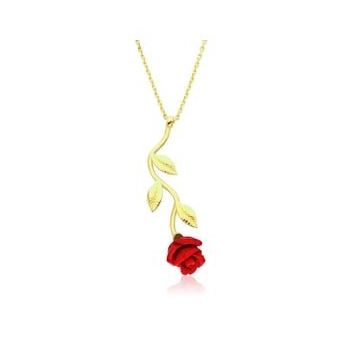 Lucky Gümüş Gold Kırmızı Gül Kolye
