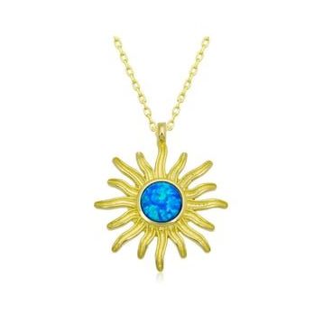 Lucky Gümüş Gold Mavi Opal Taşlı Güneş Kadın Kolye