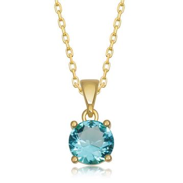 Lucky Gümüş Gold Turkuaz Kristal Yuvarlak Taşlı Kadın Kolye