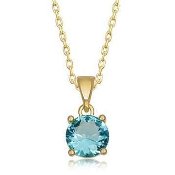Lucky Gümüş Gold Turkuaz Kristal Yuvarlak Taşlı Kadın Kolye