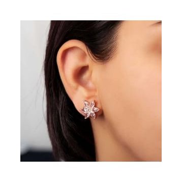Lucky Gümüş Rose Beyaz Lotus Çiçeği Çivili Kadın Küpe