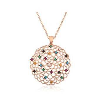 Lucky Gümüş Rose Geometrik Desenli Madalyon Kolye