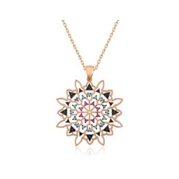 Lucky Gümüş Rose Geometrik Desenli Madalyon Kolye