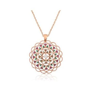 Lucky Gümüş Rose Geometrik Desenli Madalyon Kolye