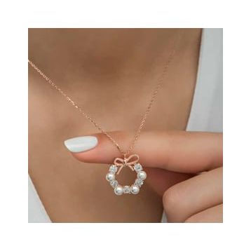 Lucky Gümüş Rose İnci Kurdele Kadın Kolye
