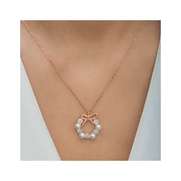 Lucky Gümüş Rose İnci Kurdele Kadın Kolye