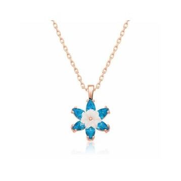 Lucky Gümüş Rose Mavi Lotus Çiçeği Kolye