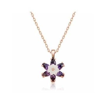 Lucky Gümüş Rose Mor Lotus Çiçeği Kolye