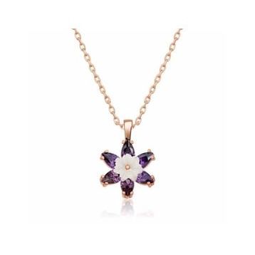 Lucky Gümüş Rose Mor Lotus Çiçeği Kolye