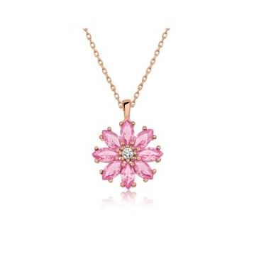 Lucky Gümüş Rose Pembe Çiçek Kolye