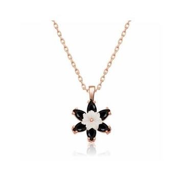 Lucky Gümüş Rose Siyah Lotus Çiçeği Kolye
