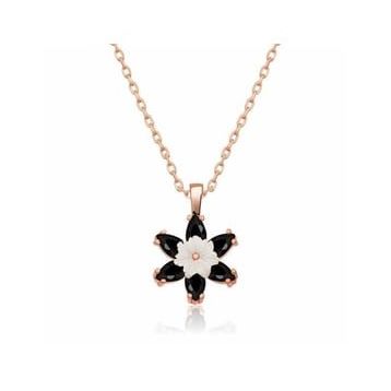 Lucky Gümüş Rose Siyah Lotus Çiçeği Kolye