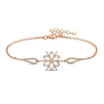 Lucky Life 925 Ayar Gümüş Rose Baget Taşlı Kar Tanesi Bileklik