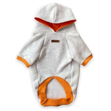 Luli Pet Gri-Turuncu Kapüşonlu Polarlı Köpek Sweatshirt