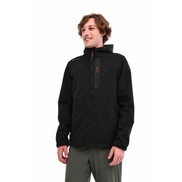Lumberjack GT17 New Trend Softshell 1PR Kapsonlu Fermuarlı 3 Cep Göğüs Cep Fosfor Şeritli Siyah Erkek Ceket