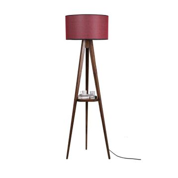Lumexx Sehbalı Tripod Ceviz Silindir Hasır Bordo Abajurlu Lambader