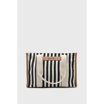 Luna Blu Tote Siyah Çizgili Keten Kadın Çanta