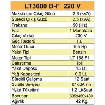 Lutian LT3600 B-F Benzinli Jeneratör