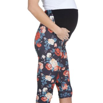 LuvmaBelly Maternity 8018 Göbek Destekli Çiçekli Pamuklu Hamile Kapri