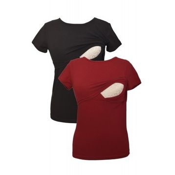 LuvmaBelly MYRA2501-2502 Siyah Bordo Emzirme Hamile T-Shirt Seti