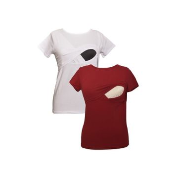 LuvmaBelly MYRA2516-2502 Bordo Beyaz Emzirme Hamile T-Shirt Seti