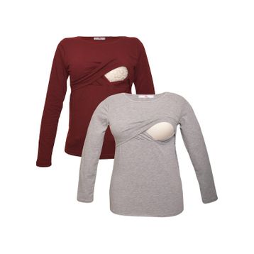 LuvmaBelly MYRA2703-2704 Bordo Gri Emzirme Hamile T-Shirt Seti