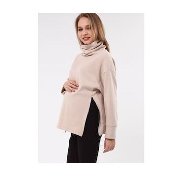 LuvmaBelly MYRA4283 Bej Fermuarlı Hamile Sweatshirt