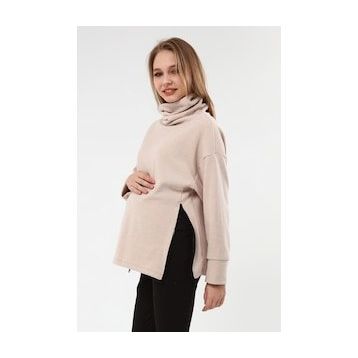 LuvmaBelly MYRA4283 Bej Fermuarlı Hamile Sweatshirt