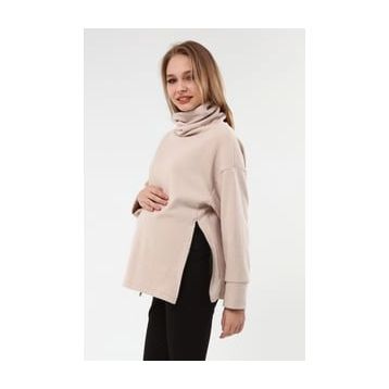LuvmaBelly MYRA4283 Bej Fermuarlı Hamile Sweatshirt