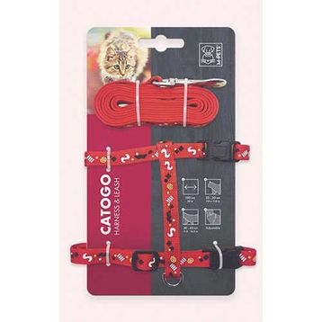 M-Pets Catogo 90-170 cm Kırmızı Kedi Göğüs Tasması Seti