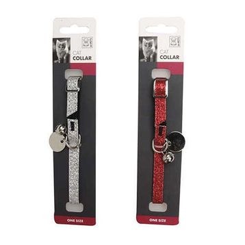 M-Pets Simli ve Zilli 30 cm Gri-Kırmızı Kedi Boyun Tasması