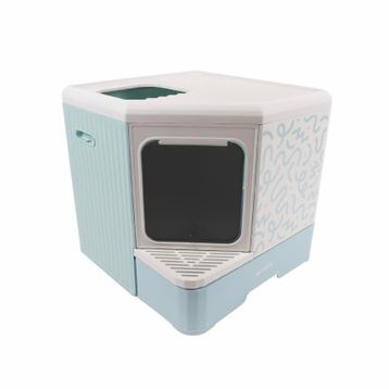 M-Pets Terra Forma Eco Desenli 50x52x48 cm Mavi Kapalı Kedi Tuvaleti