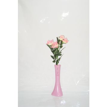 M3Decorium Pembe İşlemeli Pembe Gül 40cm Vazo