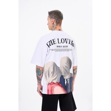 Machinist The Lovers Baskılı Beyaz Oversize Erkek T-shirt