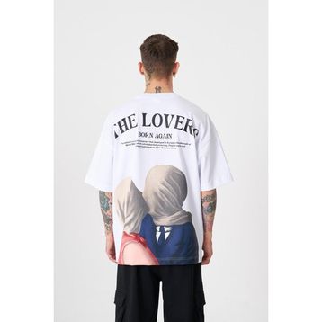 Machinist The Lovers Baskılı Beyaz Oversize Erkek T-shirt
