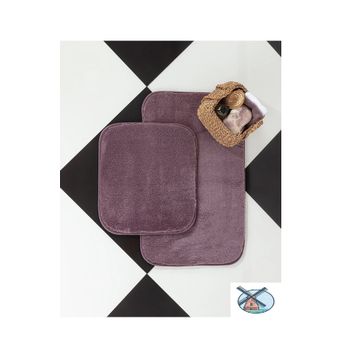 Madame Coco 50x80 + 45x50 cm Koyu Mürdüm Carol 2'li Banyo Paspası