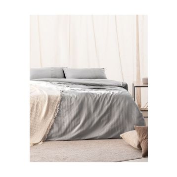 Madame Coco Adrien King Size Gri Çizgili Kapaklı Nevresim Takımı