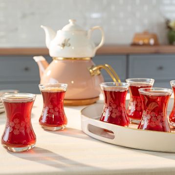 Madame Coco Lavem White Flowers 6'lı Çay Bardağı Seti