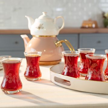 Madame Coco Lavem White Flowers 6'lı Çay Bardağı Seti