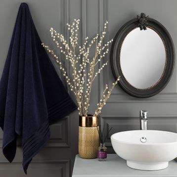 Madame Coco Maynor Bordürü Floşlu Lacivert 70x140 cm Banyo Havlusu
