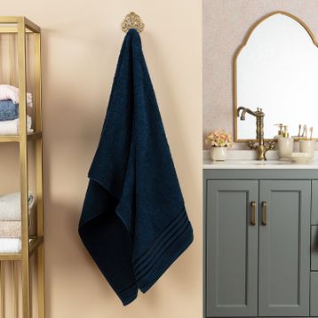 Madame Coco Maynor Bordürü Floşlu Lacivert 70x140 cm Banyo Havlusu