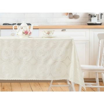 Madame Coco Roni Ekru 140x140 cm Pvc Masa Örtüsü