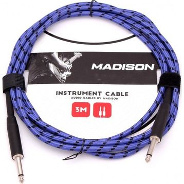 Madison Örgülü Kumaş 3 Metre Siyah Mavi Çizgili Gitar Kablosu